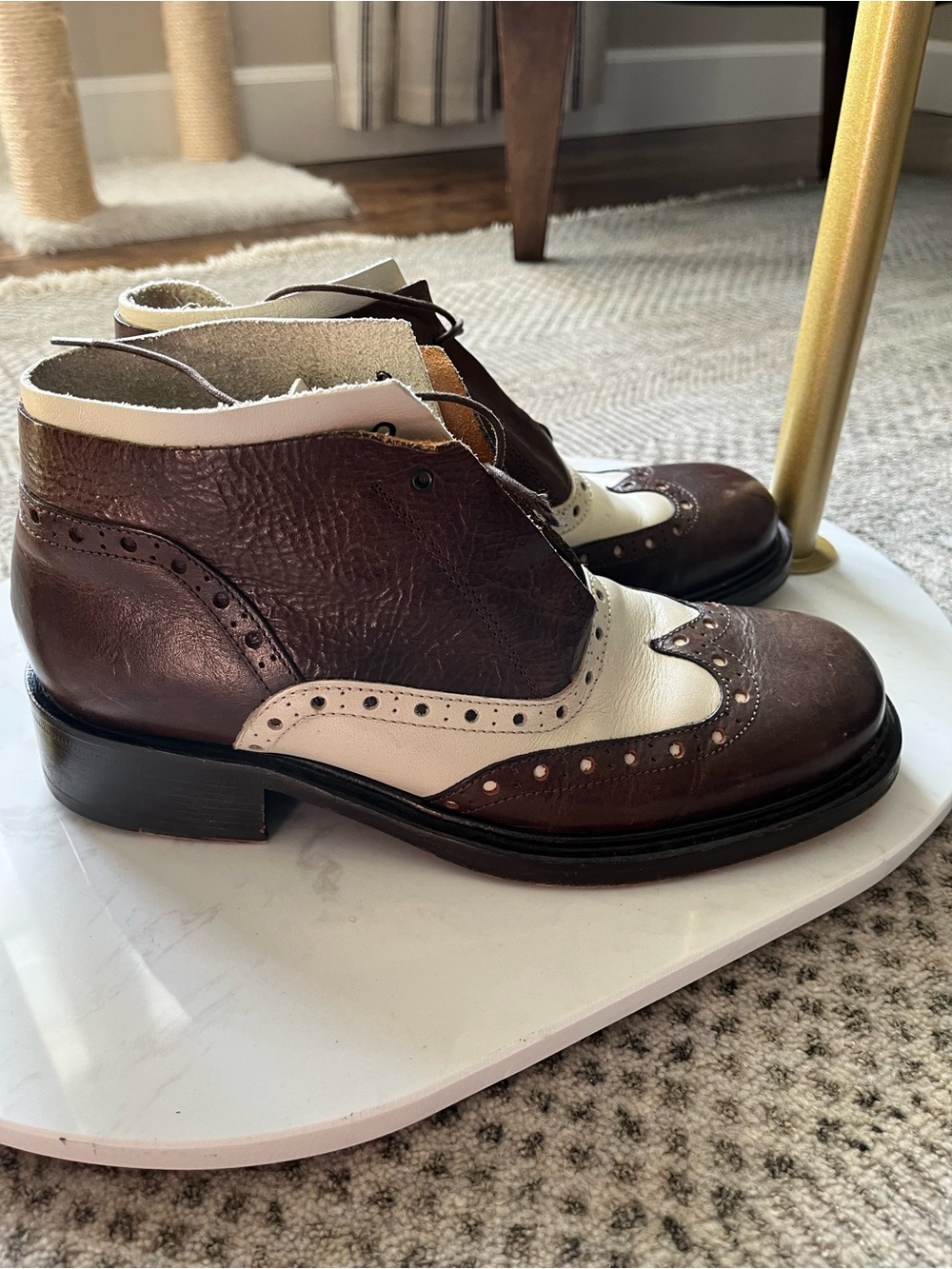 Men's Two-Tone Brown and White Wingtip Dress Boots